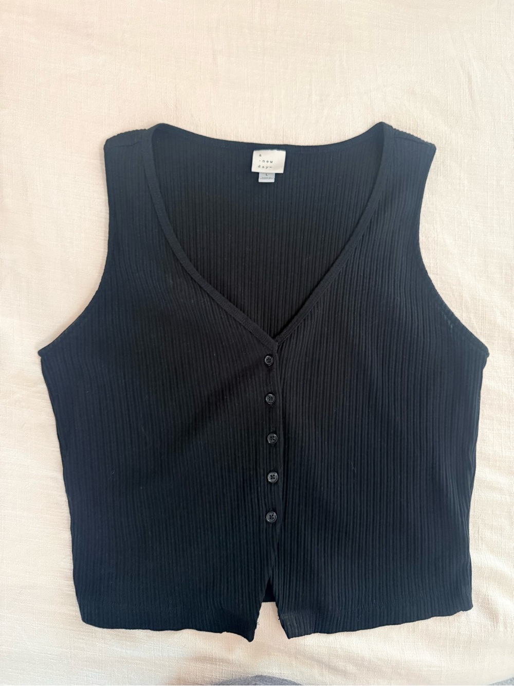 Target - A New Day Black Ribbed V-Neck Button Tank